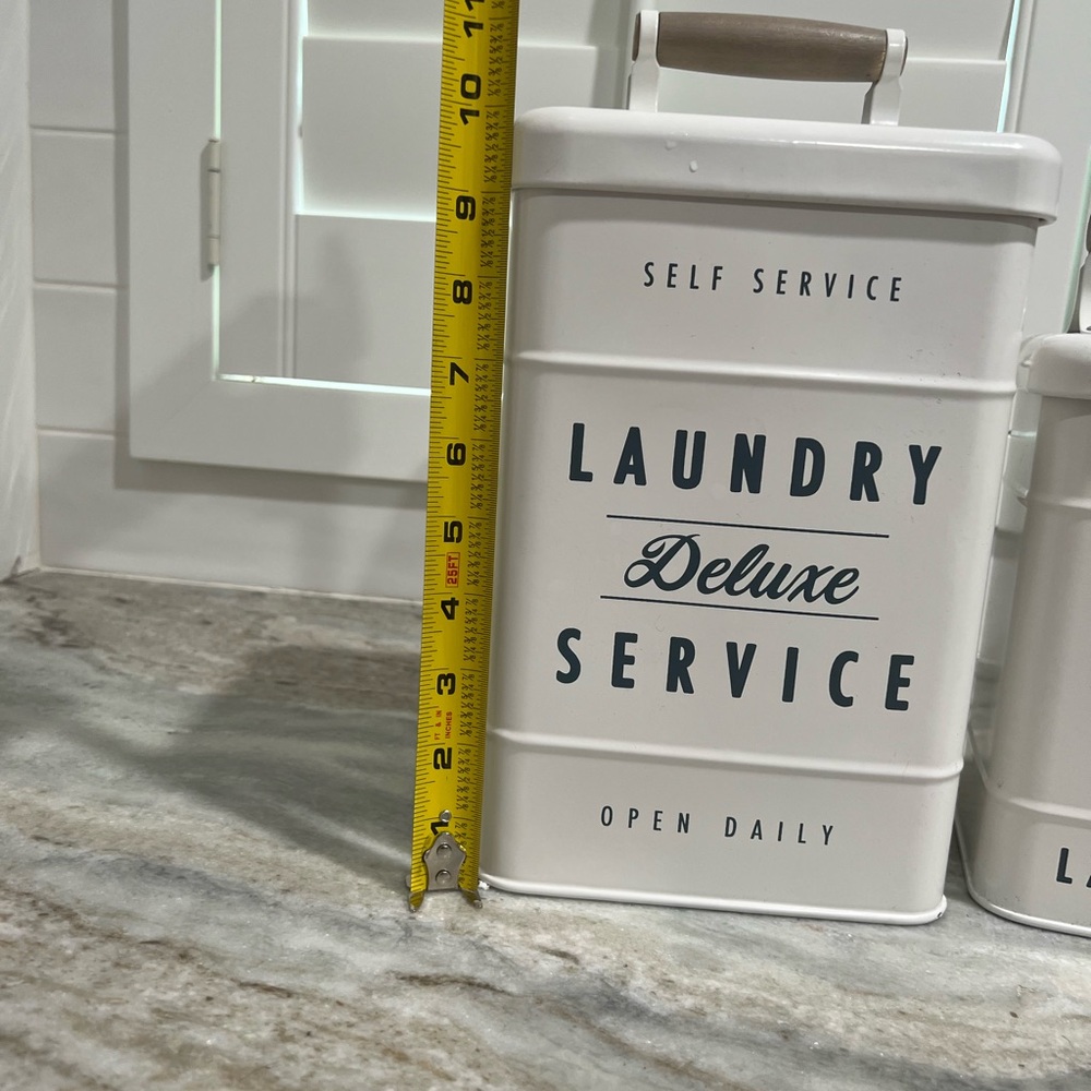 Vintage-Inspired White Laundry Canister Set with Navy Lettering - Picture 6 of 9